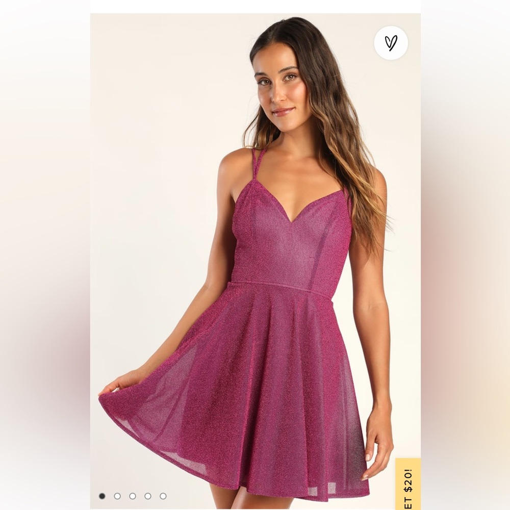 Lulu’s purple magenta sparkly lace up skater dress homecoming prom cocktail